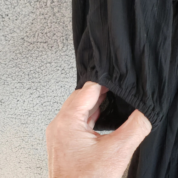 Nostalgia Black Rayon Embroidered Tassel Elastic Waist & Wrist Short Dress Sz L - Picture 5 of 11